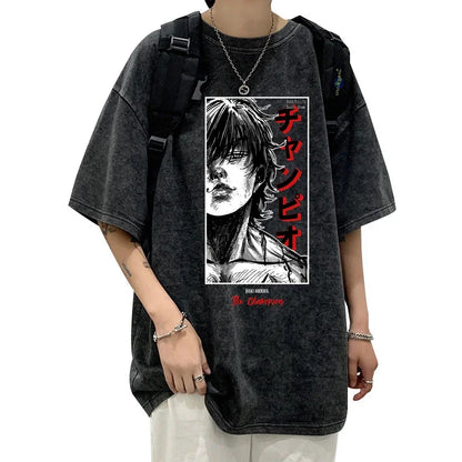 T-shirt Baki Hanma unisexe en coton, style Harajuku. T-shirt délavé, parfait pour l'été et la mode streetwear casual