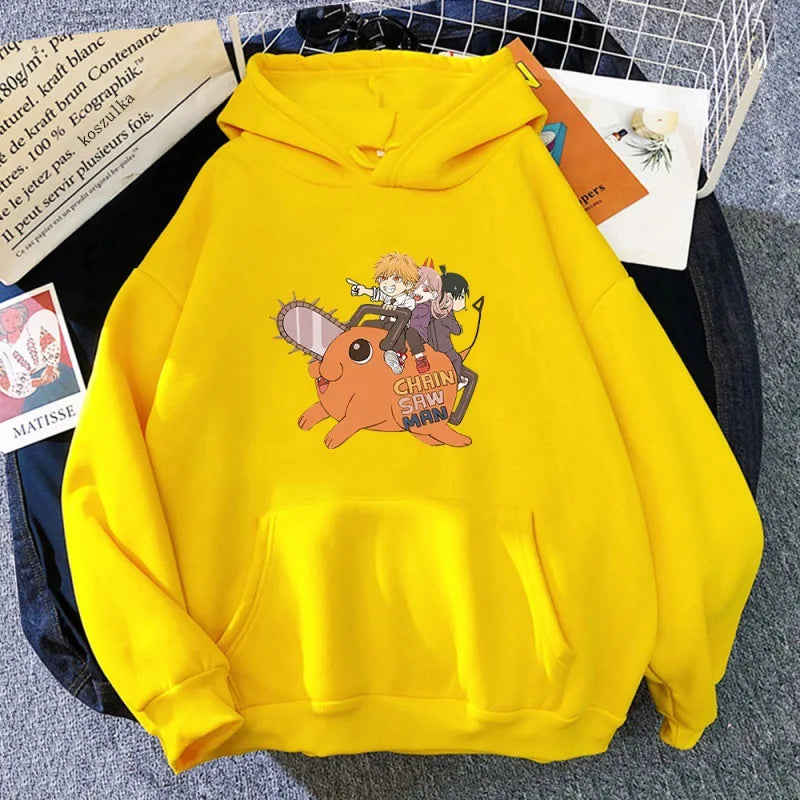 Sudadera casual con capucha para hombre y mujer, con estampado de Denji y Pochita de Chainsaw Man. Este moderno suéter Harajuku es perfecto para los fanáticos del anime y brinda comodidad y estilo para el uso diario.