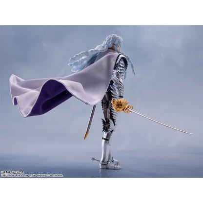 16cm BERSERK Figure | Genuine BANDAI SHF figure of Griffith and his white horse, with interchangeable parts. Ideal for collectors and anime fans. A perfect gift for children and adults