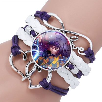 Bracelet Tressé Demon Slayer | Bracelet tressé inspiré de Demon Slayer, représentant les personnages emblématiques de l'anime. Parfait pour les couples et les fans, ce bracelet style Harajuku est un excellent accessoire cosplay ou bijou de tous les jours