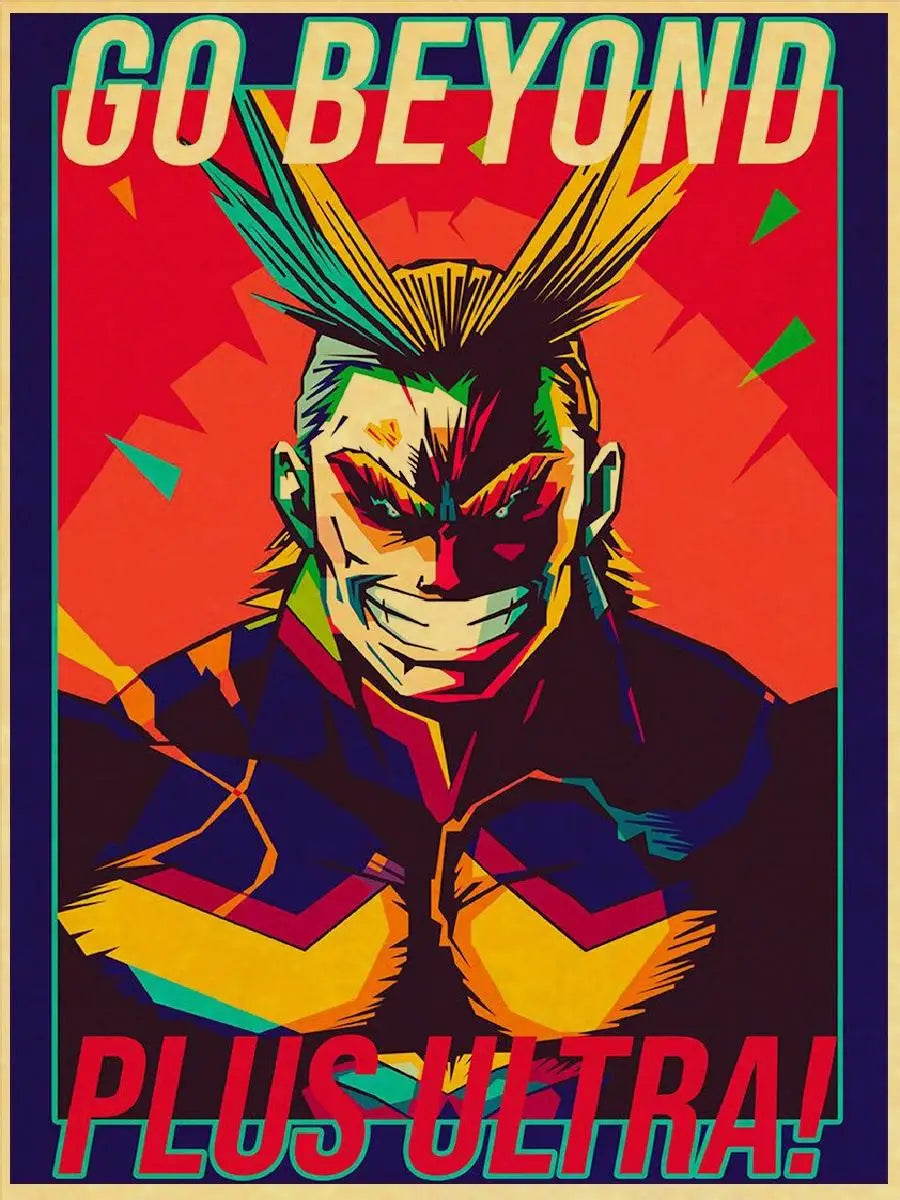 Póster Mi Héroe Academia | Póster retro en papel kraft, ideal para decorar una habitación o espacio personal. Imprescindible para los fanáticos del anime.