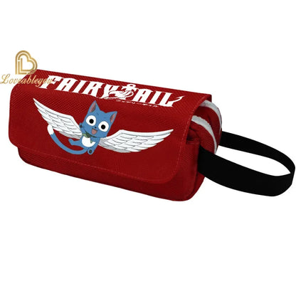 Fairy Tail Large Capacity Pencil Case Canvas School Pen Case Zipper Double Layered Supplies Box Pouch Stationery Toys Gift