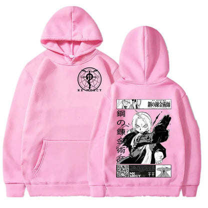 Sweat à capuche oversized inspiré du style Harajuku, avec impression Fullmetal Alchemist. Ce pull classique, ample et confortable. Parfait pour une tenue décontractée ou un look streetwear tendance