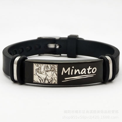 Bracelet en silicone Naruto avec bande en métal gravé : accessoire élégant et personnalisé, parfait pour ajouter une touche unique à votre style