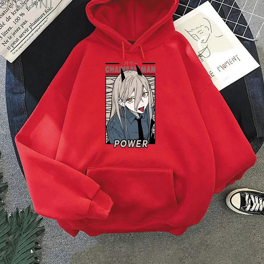 Sweat à capuche pour femmes avec impression Kawaii de Power de Chainsaw Man. Ce sweatshirt Harajuku est idéal pour l'automne et offrant un style décontracté. Parfait pour les fans de l'anime à la recherche d'un vêtement cosy et tendance