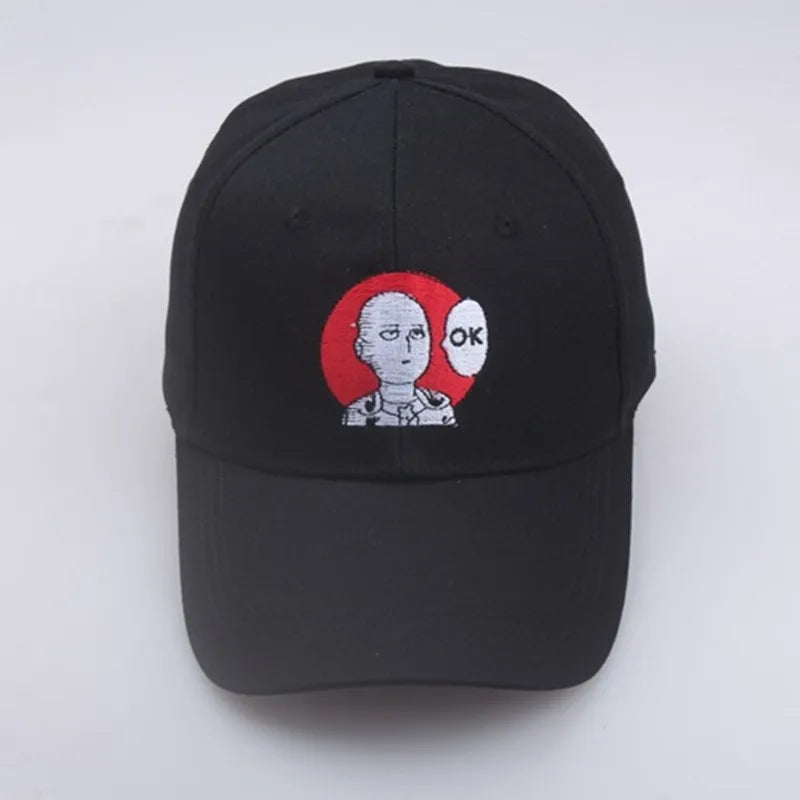 Casquette brodée de Saitama de One Punch Man. Un accessoire ajustable et unisex, parfait pour les fans de l'anime. Idéale pour les activités extérieures ou comme accessoire de mode décontracté