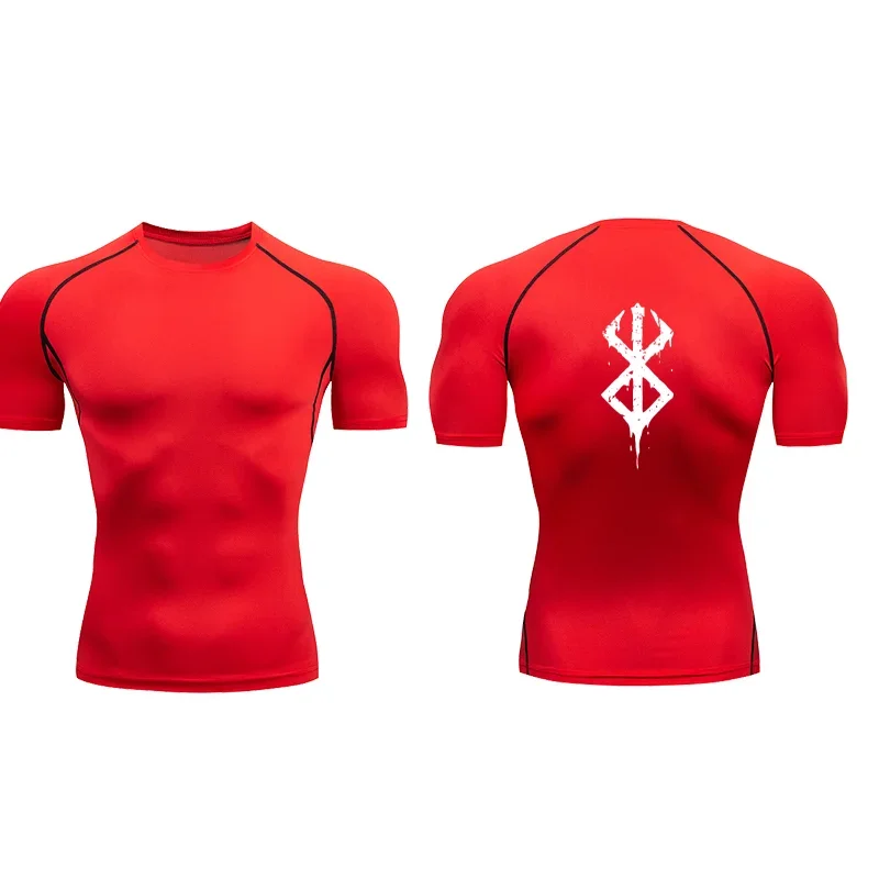 T-shirt de compression Berserk pour homme | Imprimé 3D du symbole de Berserk, maillot respirant à séchage rapide, parfait pour le sport et le fitness