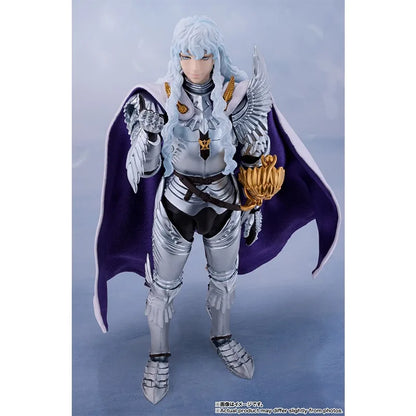 16cm BERSERK Figure | Genuine BANDAI SHF figure of Griffith and his white horse, with interchangeable parts. Ideal for collectors and anime fans. A perfect gift for children and adults