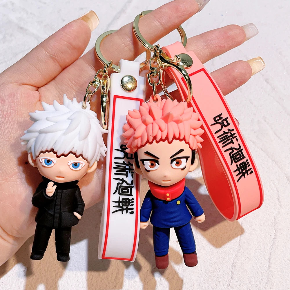 Porte-clés kawaii inspiré de Jujutsu Kaisen représentant Gojo, Yuji, Megumi, Nobara. Parfait pour accrocher à votre sac ou comme porte-clés décoratif