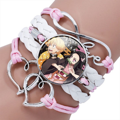 Bracelet Tressé Demon Slayer | Bracelet tressé inspiré de Demon Slayer, représentant les personnages emblématiques de l'anime. Parfait pour les couples et les fans, ce bracelet style Harajuku est un excellent accessoire cosplay ou bijou de tous les jours