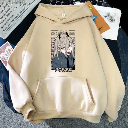 Sweat à capuche pour femmes avec impression Kawaii de Power de Chainsaw Man. Ce sweatshirt Harajuku est idéal pour l'automne et offrant un style décontracté. Parfait pour les fans de l'anime à la recherche d'un vêtement cosy et tendance