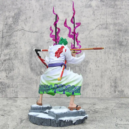 Figura de una pieza de 31 cm | Roronoa Zoro en plena acción con su Santôryû (estilo de tres espadas). Una incorporación impresionante para cualquier colección de One Piece, que captura el poder y la determinación del famoso espadachín. 