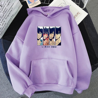 Solo Leveling Hoodie for Men and Women. This fleece pullover is perfect for fall and winter, a must-have for manga fans.