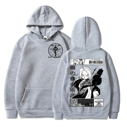 Sweat à capuche oversized inspiré du style Harajuku, avec impression Fullmetal Alchemist. Ce pull classique, ample et confortable. Parfait pour une tenue décontractée ou un look streetwear tendance