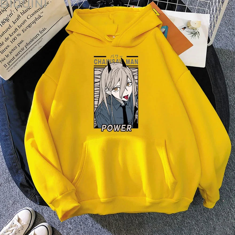 Sweat à capuche pour femmes avec impression Kawaii de Power de Chainsaw Man. Ce sweatshirt Harajuku est idéal pour l'automne et offrant un style décontracté. Parfait pour les fans de l'anime à la recherche d'un vêtement cosy et tendance