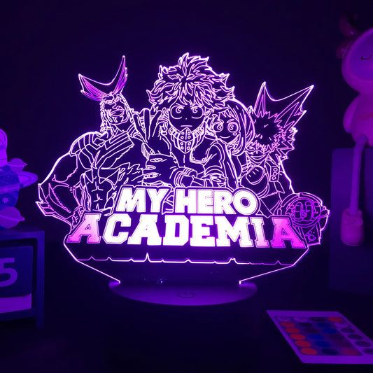 Lampe de chevet 3D LED avec figurine en acrylique My Hero Academia. Fonction tactile, LED colorée. Parfait pour décorer une chambre avec une lumière 3D originale