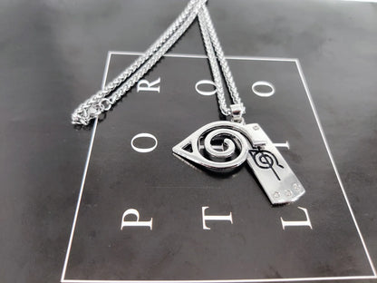 Collier pendentif NARUTO : logo creux en acier inoxydable couleur argent, chaîne longue, accessoire de mode pour hommes et femmes