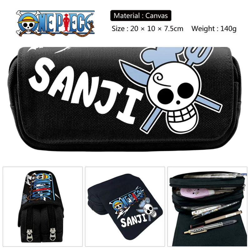 20*10*7.5cm Trousse Double Compartiment à Rabat | One Piece Luffy, Zoro, Chopper. Idéal pour enfants, fournitures scolaires, cadeau de papeterie