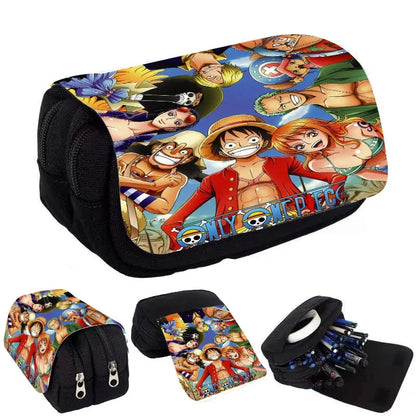 20*12*9cm Trousse Double Compartiment à Rabat | One Piece Luffy, Zoro, Chopper. Idéal pour enfants, fournitures scolaires, cadeau de papeterie