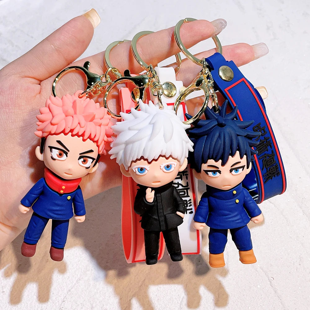 Porte-clés kawaii inspiré de Jujutsu Kaisen représentant Gojo, Yuji, Megumi, Nobara. Parfait pour accrocher à votre sac ou comme porte-clés décoratif