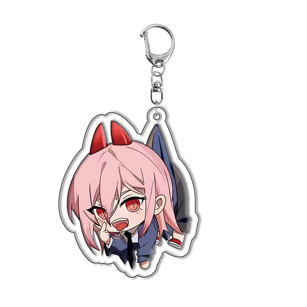 Pendentif représentant des personnages de l'anime Chainsaw Man, idéal pour décorer sacs et clés. Parfait comme cadeau de cosplay ou pour les fans. Un accessoire pratique et stylé à offrir ou à collectionner