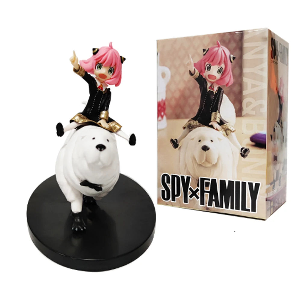 14cm Figurine SPY×FAMILY | Figurine représentant Anya Forger et son chien Bond dans une posture de monture. Parfaite pour les fans de Spy x Family, cette figurine détaillée est idéale pour les collections et comme cadeau pour les amateurs de l’anime