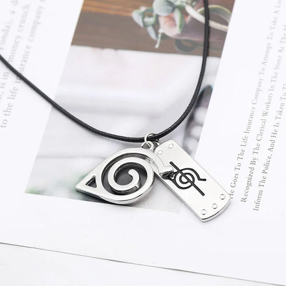 Collier pendentif NARUTO : logo creux en acier inoxydable couleur argent, chaîne longue, accessoire de mode pour hommes et femmes