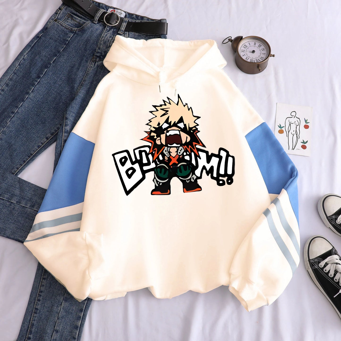 Sweat à Capuche My Hero Academia | Sweat graphique unisexe avec impression Bakugo, style décontracté et oversized. Parfait pour les fans d'anime et le streetwear Harajuku