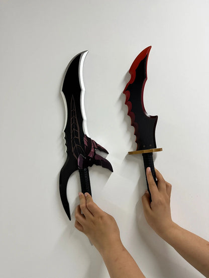 Dagas niveladoras individuales de 52 cm/58 cm | Modelos de acero con guarda de madera inspirados en las dagas Raska y Knight Killer de Solo Leveling. Ideal para cosplay, decoración o como accesorio coleccionable.