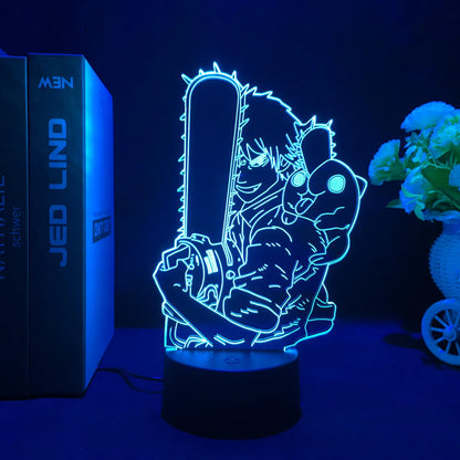 Lámpara de noche LED 3D con figura acrílica del Hombre Motosierra. Función táctil, LED de colores. Perfecta para decorar una habitación con una original luz 3D