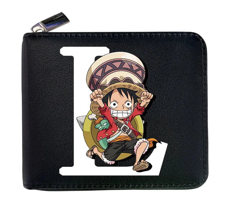 12*10cm Portefeuille en Cuir à Fermeture Zip One Piece. Ce portefeuille en cuir arbore les initiales des personnages emblématiques de One Piece, alliant style et fonctionnalité