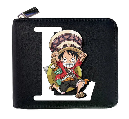 12*10cm Portefeuille en Cuir à Fermeture Zip One Piece. Ce portefeuille en cuir arbore les initiales des personnages emblématiques de One Piece, alliant style et fonctionnalité