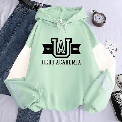 Sweat My Hero Academia | Sweat à capuche Harajuku UA, manches longues patchwork. Style streetwear pour hommes et femmes, parfait pour l’hiver