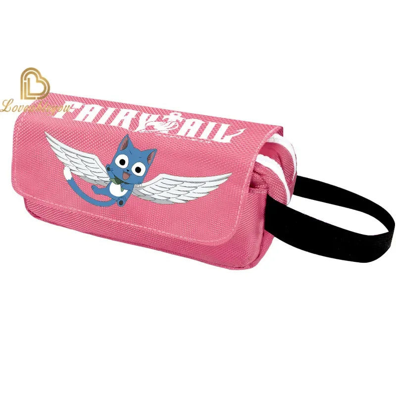 Fairy Tail Large Capacity Pencil Case Canvas School Pen Case Zipper Double Layered Supplies Box Pouch Stationery Toys Gift