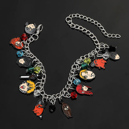 Bracelet Chainsaw Man | Bracelet à breloques avec pendentifs des personnages de Chainsaw Man. Parfait pour les fans de l'anime, cet accessoire stylé est un excellent cadeau pour hommes. Idéal pour compléter une tenue avec une touche d’anime