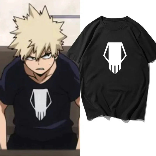 T-shirt unisexe en coton de haute qualité avec imprimé de l'emblème de Bakugo Katsuki dans My Hero Academia. Idéal pour un look décontracté et stylé. Parfait pour les fans !