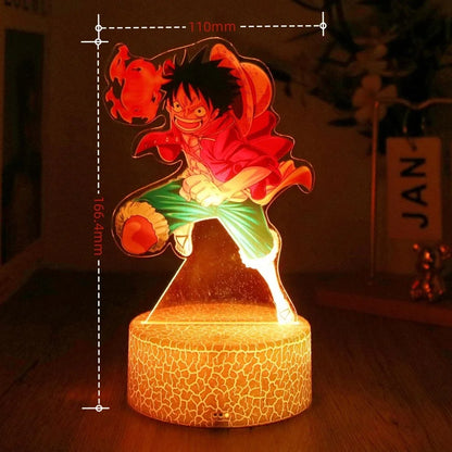 Figurine 3D en acrylique de Luffy et Zoro de One Piece, équipée de LED multicolores. Idéale pour ajouter une touche d'animation à votre décoration avec des effets lumineux impressionnants !