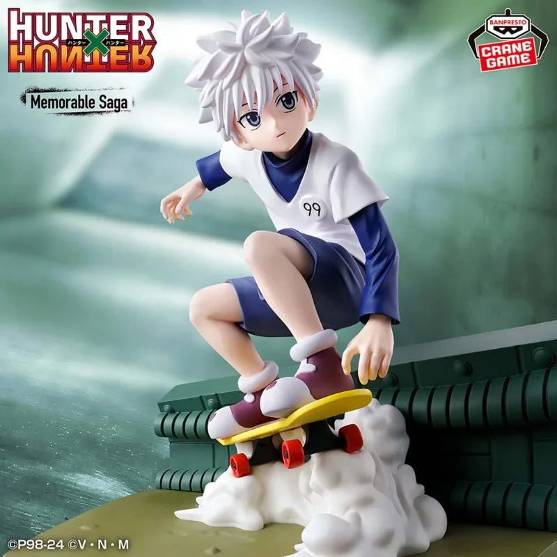 14cm Figurine Bandai Banpresto Hunter x Hunter | Figurine en PVC de Killua Zoldyck sur son skateboard. Un modèle détaillé idéal comme cadeau pour les collectionneurs et fans de Hunter x Hunter