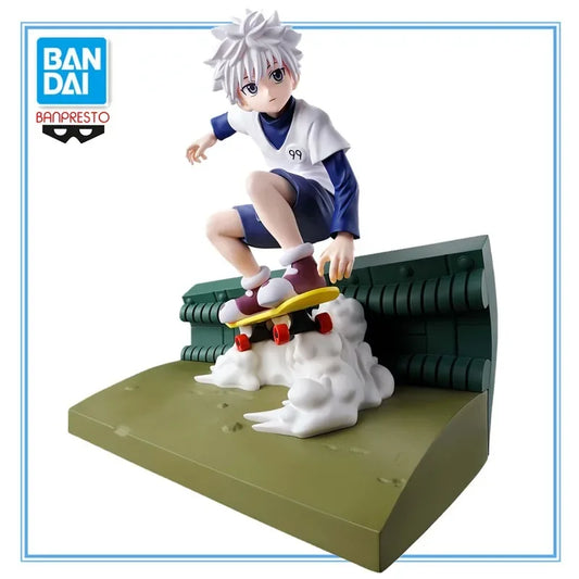 14cm Figurine Bandai Banpresto Hunter x Hunter | Figurine en PVC de Killua Zoldyck sur son skateboard. Un modèle détaillé idéal comme cadeau pour les collectionneurs et fans de Hunter x Hunter