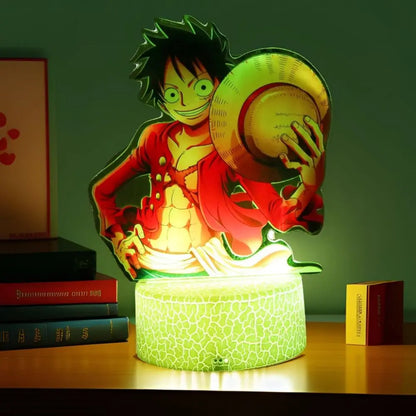 Figurine 3D en acrylique de Luffy et Zoro de One Piece, équipée de LED multicolores. Idéale pour ajouter une touche d'animation à votre décoration avec des effets lumineux impressionnants !