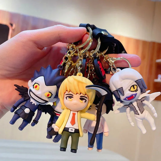 Porte-clés 3D de 6cm avec mini figurines de Light, L et Ryuk de Death Note. Idéal pour les sacs ou comme cadeau pour les fans de l'anime