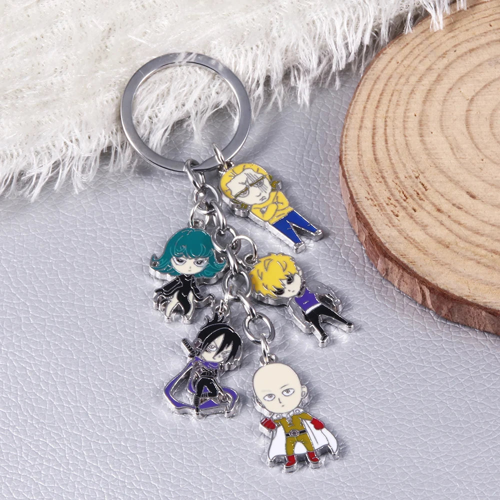 One Punch Man Keychain | Metal keychain with pendants of Saitama, Genos and the S-class heroes. Ideal for fans, perfect for personalizing your accessories. A practical and stylish gift