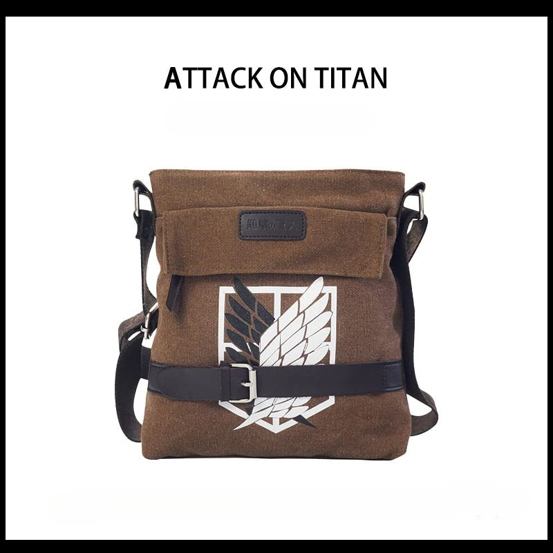 Sac bandoulière grande capacité Attack on Titan | Affichez votre passion pour Attack on Titan avec ce sac bandoulière rétro. Conçu pour être simple et polyvalent, ce sac offre une grande capacité de rangement, idéal pour une utilisation quotidienne