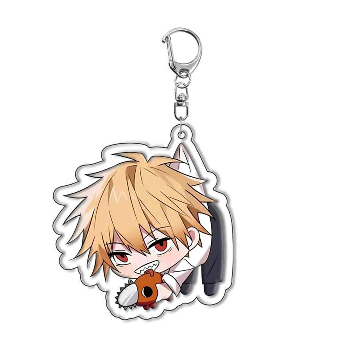 Pendentif représentant des personnages de l'anime Chainsaw Man, idéal pour décorer sacs et clés. Parfait comme cadeau de cosplay ou pour les fans. Un accessoire pratique et stylé à offrir ou à collectionner