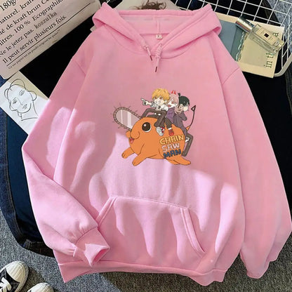 Sudadera casual con capucha para hombre y mujer, con estampado de Denji y Pochita de Chainsaw Man. Este moderno suéter Harajuku es perfecto para los fanáticos del anime y brinda comodidad y estilo para el uso diario.