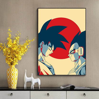 Poster classique Dragon Ball Z avec Vegeta et Goku. Impression sur toile vintage, parfait pour une décoration esthétique et pour offrir en cadeau