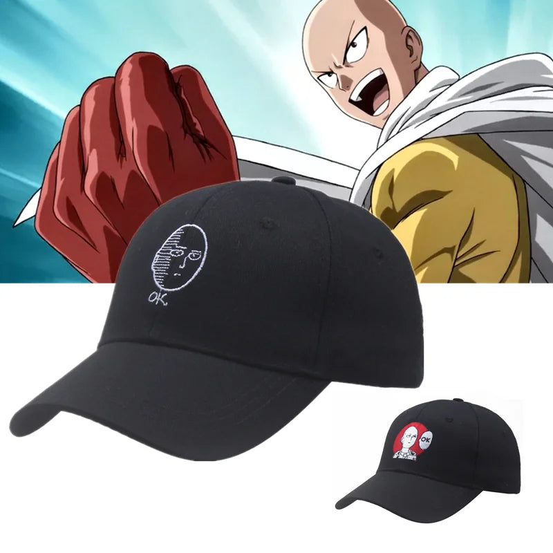 Casquette brodée de Saitama de One Punch Man. Un accessoire ajustable et unisex, parfait pour les fans de l'anime. Idéale pour les activités extérieures ou comme accessoire de mode décontracté