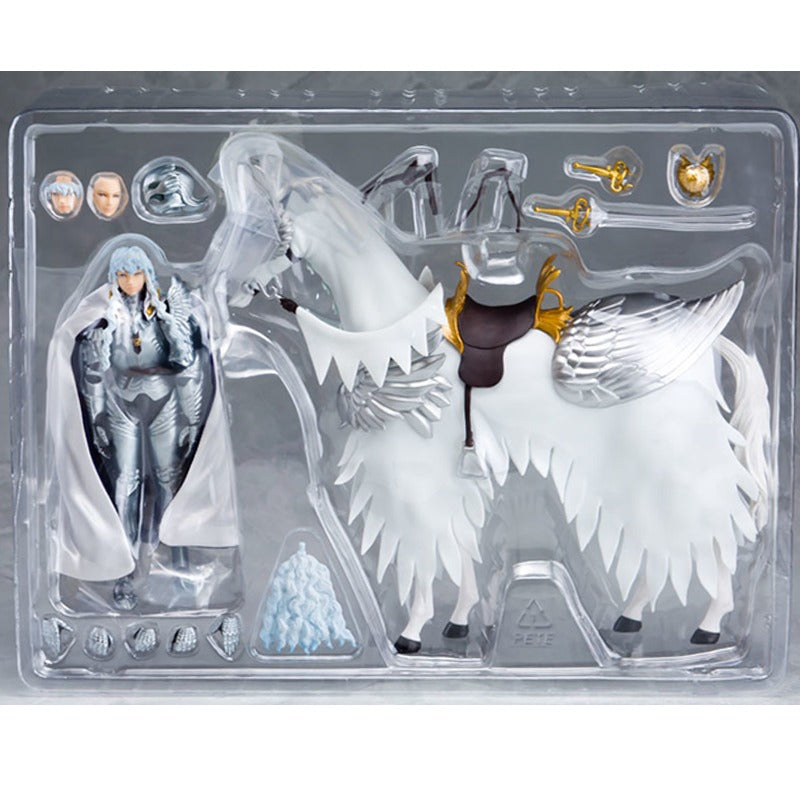 16cm BERSERK Figure | Genuine BANDAI SHF figure of Griffith and his white horse, with interchangeable parts. Ideal for collectors and anime fans. A perfect gift for children and adults