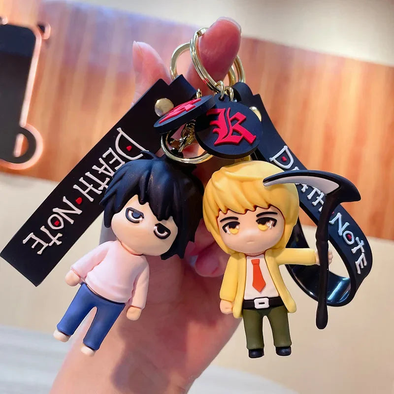 Porte-clés 3D de 6cm avec mini figurines de Light, L et Ryuk de Death Note. Idéal pour les sacs ou comme cadeau pour les fans de l'anime