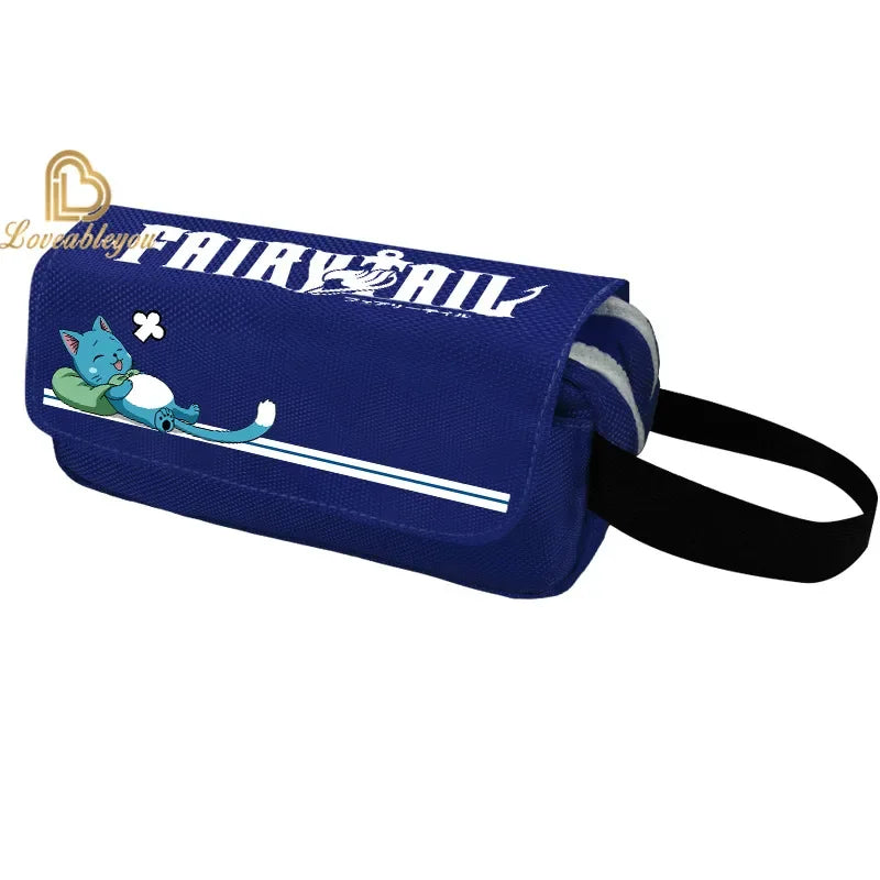 Fairy Tail Large Capacity Pencil Case Canvas School Pen Case Zipper Double Layered Supplies Box Pouch Stationery Toys Gift